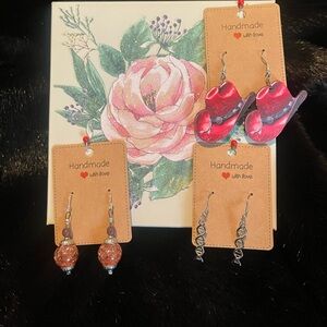 Handmade Red Cowboy Boot Earrings - Women Accessories